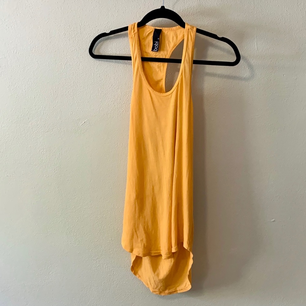 Bobi open back active tank top in orange, small.